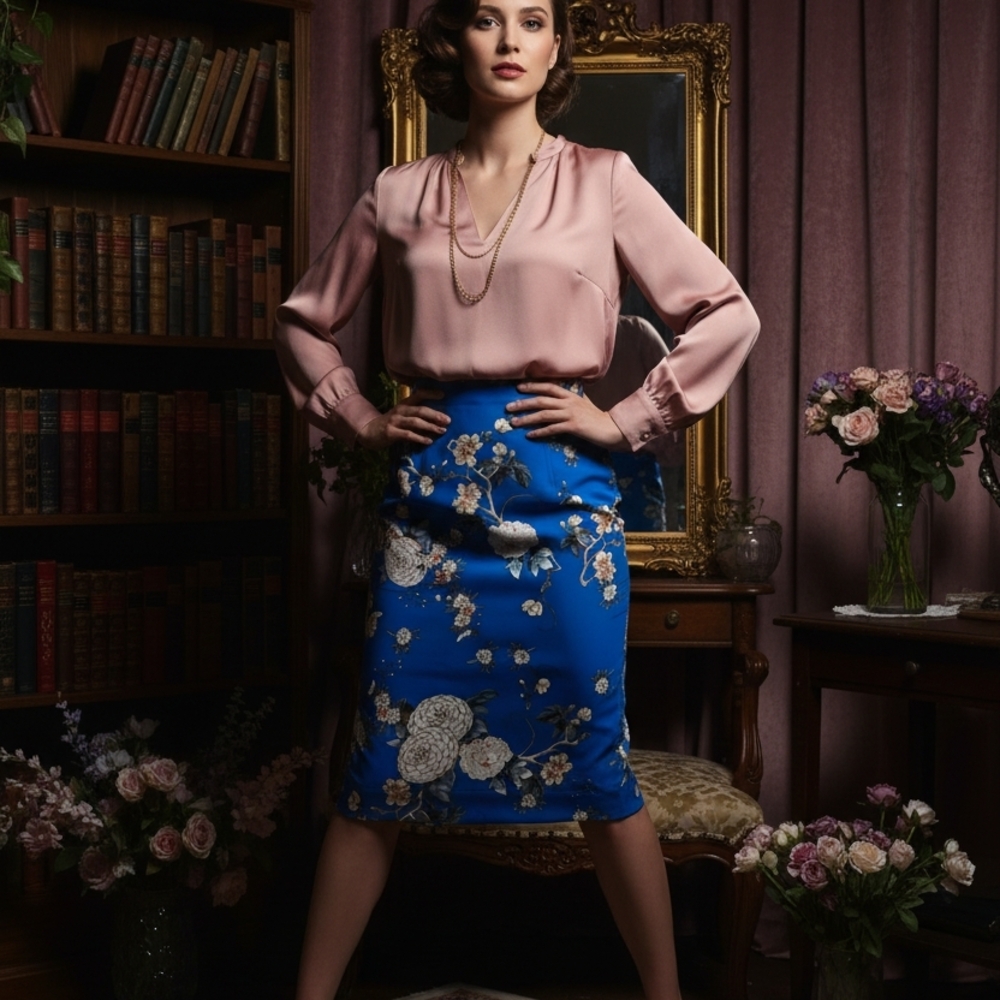 Zara Blue Floral Pencil Skirt